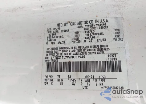 1998 Ford F-150 Lariat/Xl/Xlt из США, поврежденный, VIN 1FTRX17L7WNC37945